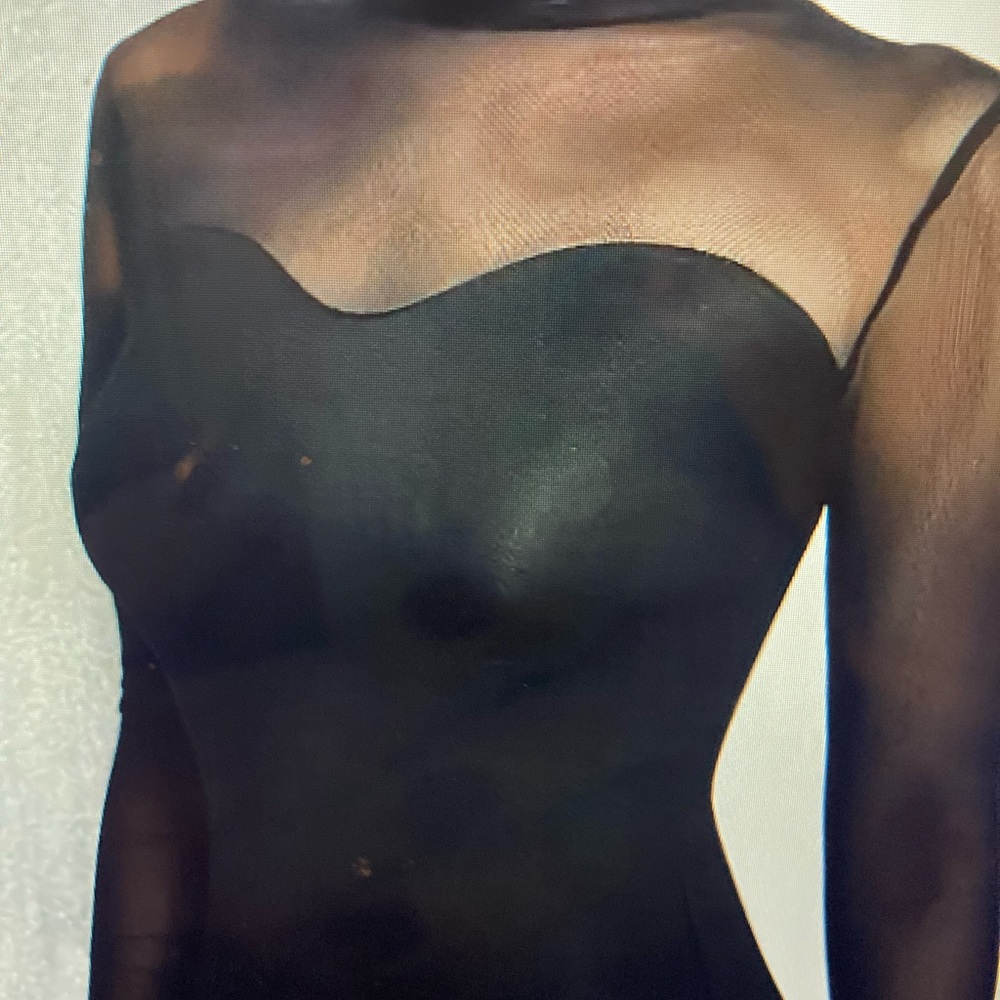 8/10 black mesh top sweetheart design with mock neck